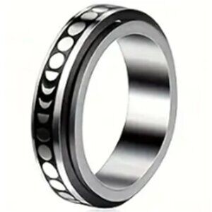 Vintage Boho Style Silver Moon Spinner Ring